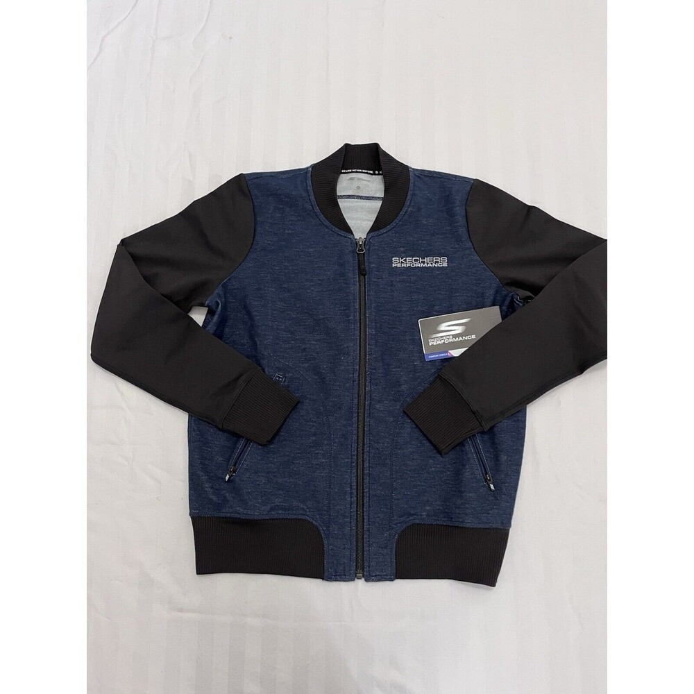 NWT Skechers GO WALK Womens Bomber Jacket XS Navy Blue Black Full Zip DWJA13